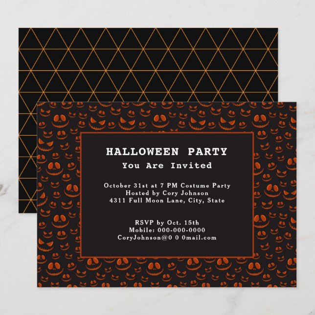 Invitation Yeux citrouilles et Grins dans la fête d'Halloween (Devant / Derrière)