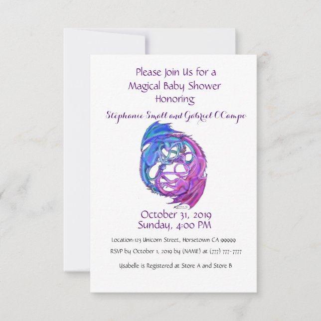 Invitation Yin Yang Dragon Baby Personnalisé Arc-en-ciel pers (Devant)