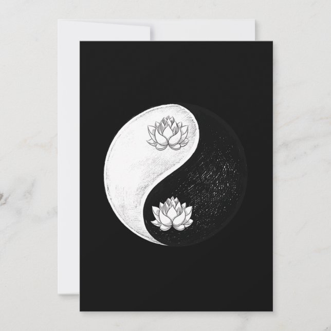 Invitation Yin Yang Lotus Harmonie Fleur Noir Et Blanc Cadeau (Devant)