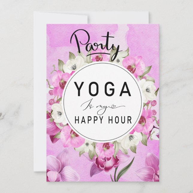 Invitation Yoga happy hour avec eau d'orchidée violette rose (Devant)