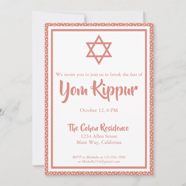 Invitation Yom Kippur Juif Rompre Le Dîner Rapide (Devant)