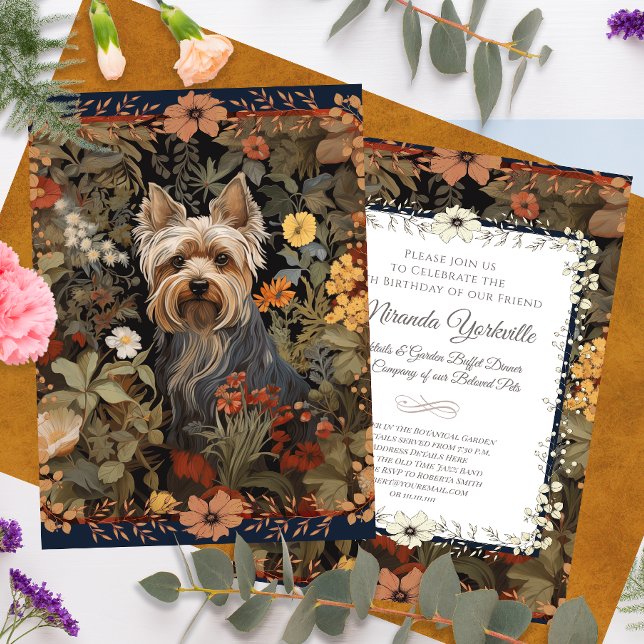 Invitation Yorkie ou Silky Terrier William Morris Style (Créateur téléchargé)