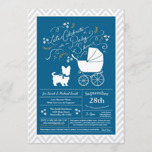Invitation Yorkshire Terrier Chien Baby Douche Bleu Garçon