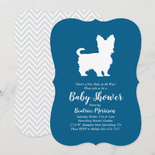 Invitation Yorkshire Terrier Chien Baby Douche Bleu Garçon