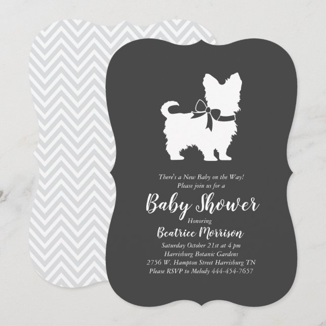 Invitation Yorkshire Terrier Chien Baby Douche Genre Neutre (Devant / Derrière)