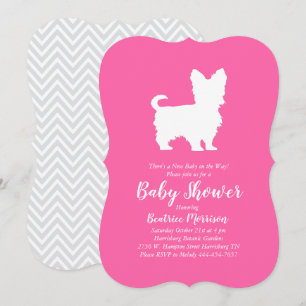 Invitation Yorkshire Terrier Chien Baby shower fille rose
