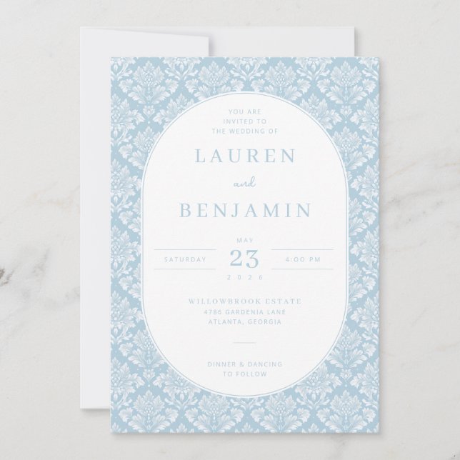 Invitation You Are Invited Elegant Blue Damask (Devant)