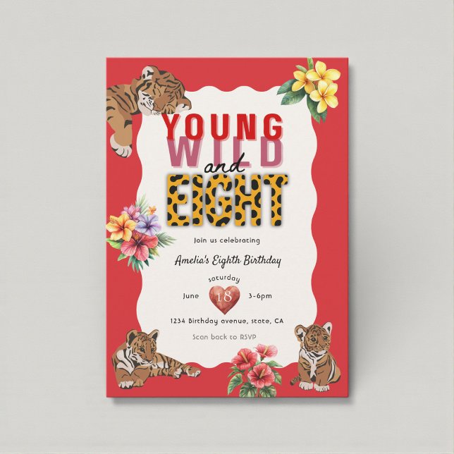 Invitation Young Wild and Eight Tiger Jungle Birthday  (Créateur téléchargé)