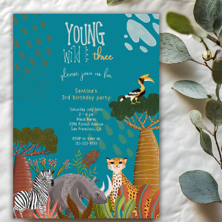 Invitation Young Wild And Three Animals Safari 3rd Birthday