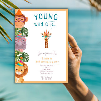 Invitation Young Wild And Three Funny Animals 3rd Birthday