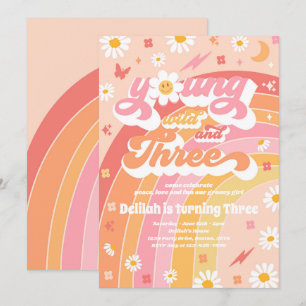 Invitation Young Wild And Three Hippie 3e fête d'anniversaire