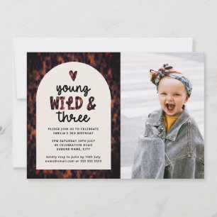 Invitation Young Wild and Three Jungle Photo 3e anniversaire