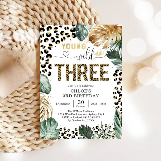 Invitation Young Wild and Three Leopard Boy 3rd Birthday (Créateur téléchargé)