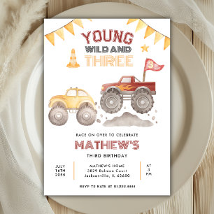 Invitation Young Wild And Three Monster Truck 3e Anniversaire