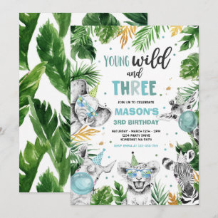 Invitation Young Wild And Three Safari Jungle Animals Party