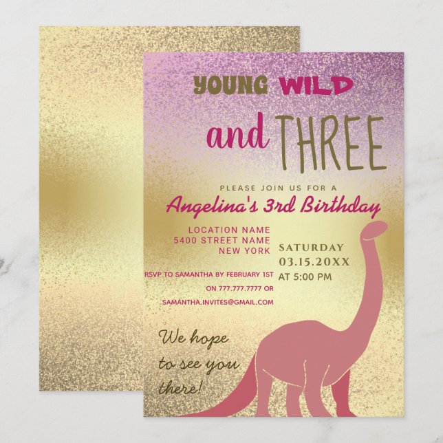 Invitation Young Wild et Three 3e anniversaire (Devant / Derrière)