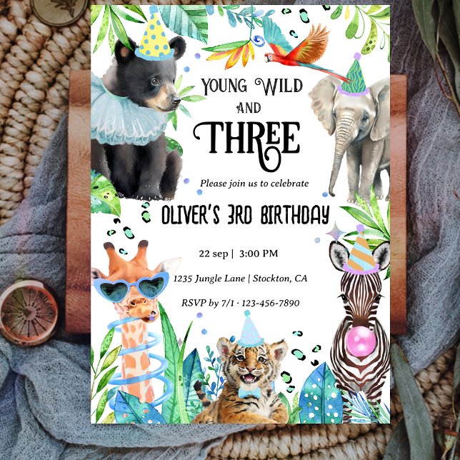 Invitation Young Wild et Three Safari Anniversaire Party (Créateur téléchargé)