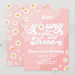 Invitation Young Wild Et Trois Anniversaire Fête Boho Daisy