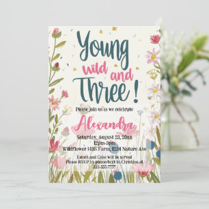 Invitation Young Wild et Trois Fête d'anniversaire de 3 ans p