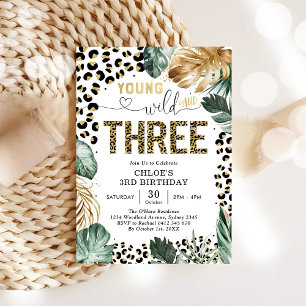 Invitation Young Wild et Trois Léopard Boy 3ème Anniversaire