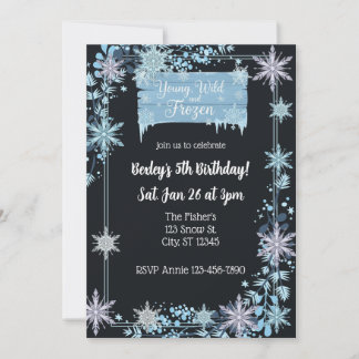 Invitation Young, Wild & Frozen Snowflake Birthday