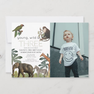 Invitation Young Wild & Three Animaux Photo 3e anniversaire