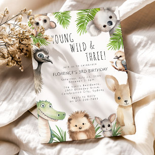 Invitation Young Wild & Three Aussie Animal Birthday Party