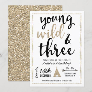 Invitation Young Wild & Three - Black & Gold