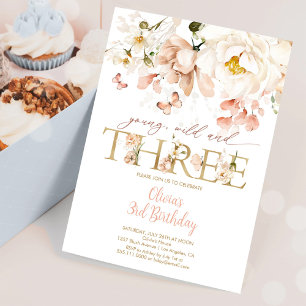 Invitation Young Wild & Three Blush Floral Troisième annivers