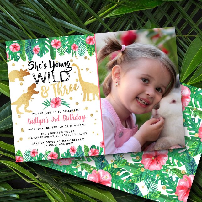 Invitation Young Wild & Three Dinosaur 3ème anniversaire Phot (Créateur téléchargé)