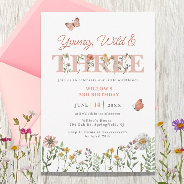Invitation Young Wild & Three Fleur sauvage 3e anniversaire (Créateur téléchargé)
