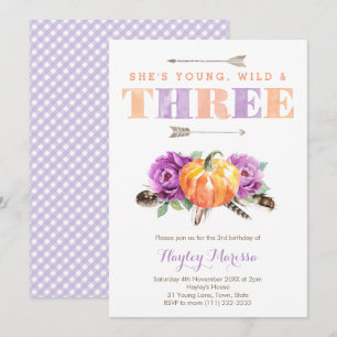 Invitation Young Wild Three Purple Citrouille 3e fête d'anniv