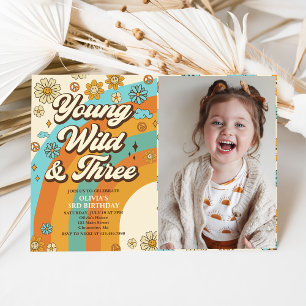 Invitation Young Wild Three Retro Rainbow 3ème anniversaire P
