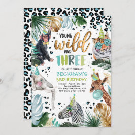 Invitation Young Wild & Three Safari Animaux 3e anniversaire 