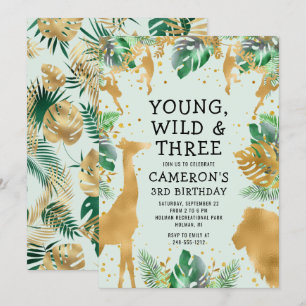 Invitation Young Wild Three Safari Pastel Vert 3e anniversair