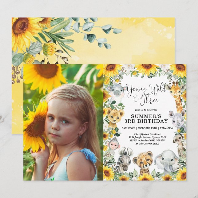 Invitation Young Wild & Three Sunflower Safari 3e anniversair (Devant / Derrière)