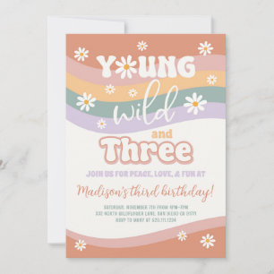 Invitation Young Wild Three Super Daisy 3e anniversaire Invit