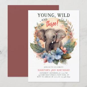Invitation Young Wild Trois 3e anniversaire enfants mignon él