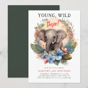 Invitation Young Wild Trois 3e anniversaire enfants mignon él