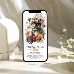 Invitation Young Wild Trois 3e anniversaire enfants mignon Ti
