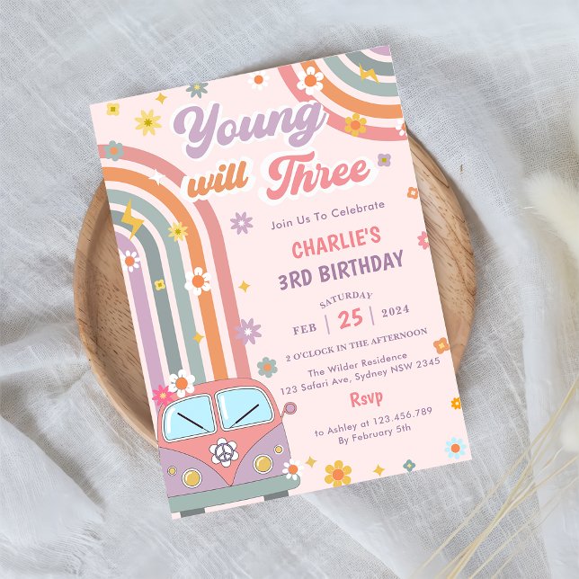 Invitation Young Will Trois Super Retro Daisy 3e anniversaire (Créateur téléchargé)
