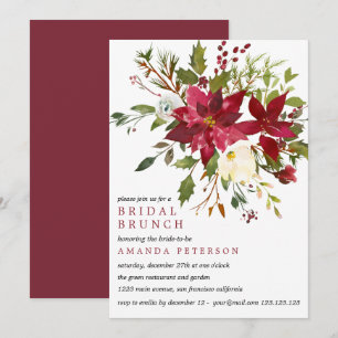 Invitation Yuletide  PoinsettiaBouquet Mariage Brunch nuptial