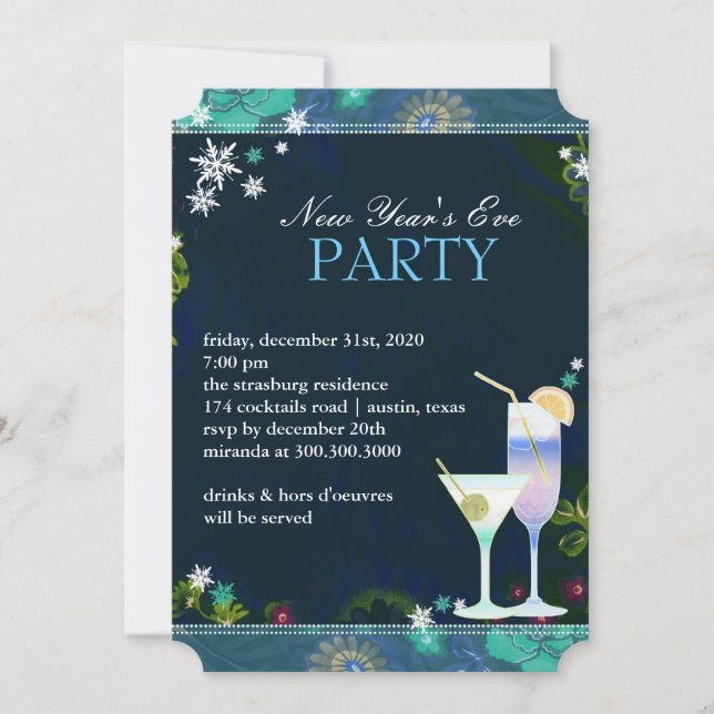 Invitation Yummy Cocktails Nouvel An (Devant)