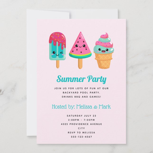 Invitation Yummy Ice Cream Trio Summer Vibe Party (Devant)