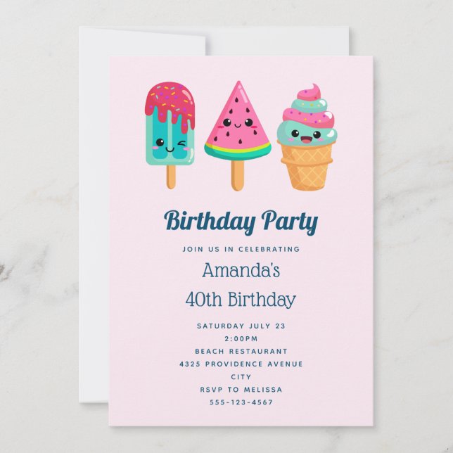 Invitation Yummy Ice Cream Trio Vibe été Anniversaire (Devant)