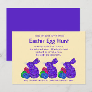 Invitation Z Purple Lapin de Pâques Fête de chasse aux oeufs 