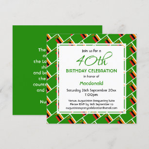 Invitation ZAMBIA DRAPEAU Personnalisé 40e anniversaire Céléb