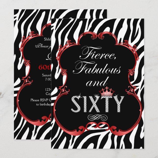 Invitation Zebra 60 et Fabulous Bling Anniversaire (Devant / Derrière)
