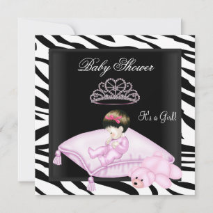 Invitation Zebra Baby shower fille rose noir blanc princesse