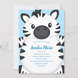 Invitation Zebra Birthday Party Blue